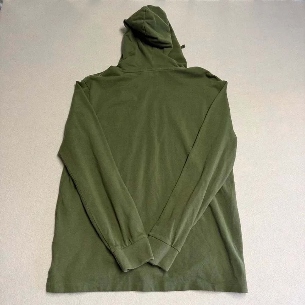 Polo Ralph Lauren Mens Olive Green Pique Hoodie Contrast Pocket Long Sleeve LG